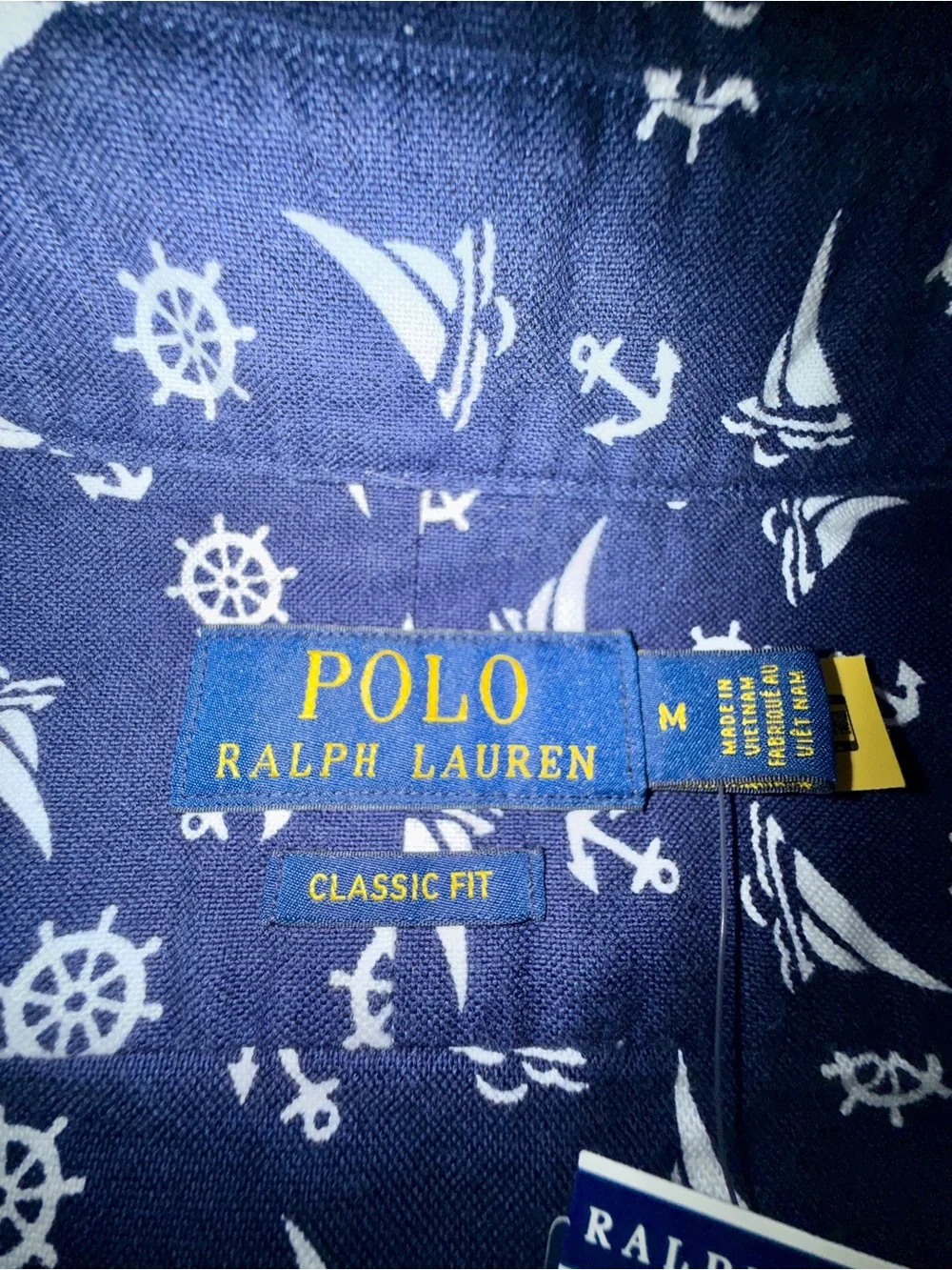 NWT Polo by Ralph Lauren Navy Short-Sleeve Printed Button-Up Shirt - Size M